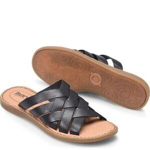 Born Womens Isle Slide Sandals Women’s Size 7 M Black Leather Strappy Shoes New